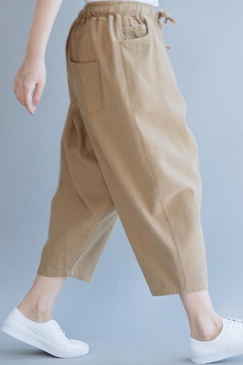Loose Khaki Harem Cotton Summer Trousers