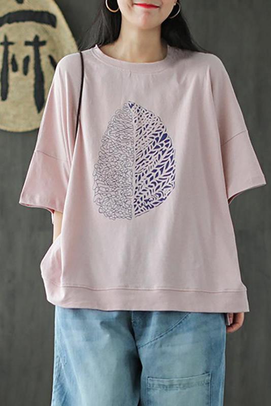 Limited Stock- Leaf Printed Summer Half Sleeve Cotton T-shirt