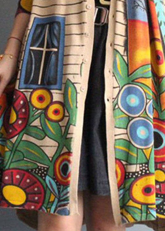 Apricot V Neck Button Print Fall Knit Loose Coat Long Sleeve