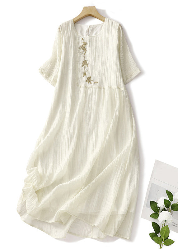 White Embroidered Linen Long Dresses Summer