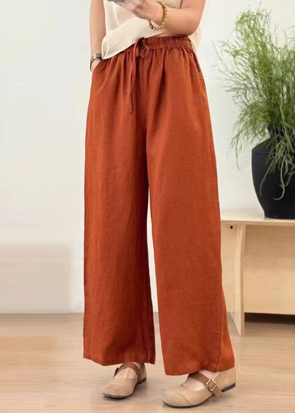 Green Elastic Waist Linen Straight Pants Summer