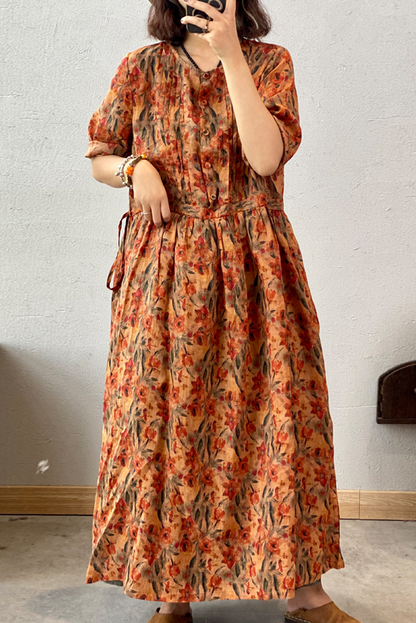 Summer Print Dress Ramie Maxi Dress