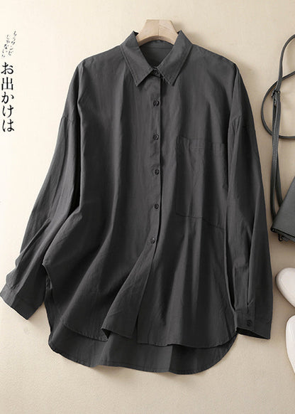 Khaki Oversized With Pocket Cotton Shirts Spring
