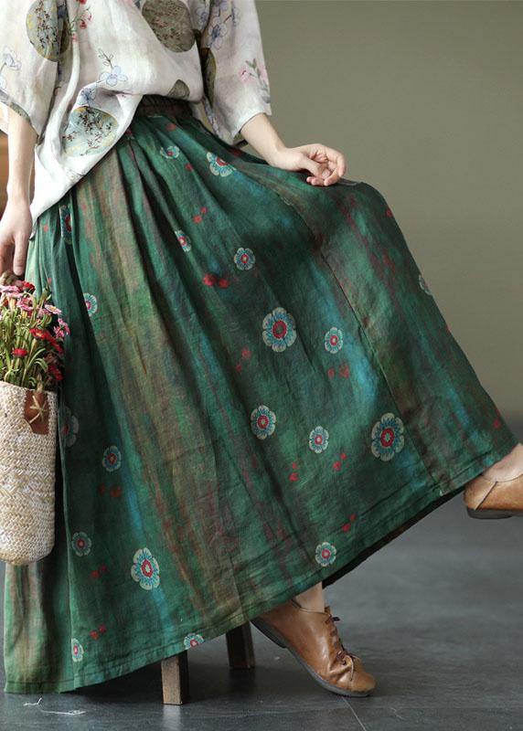 Brown and Red Stripes Ramie Elastic Waist Skirt