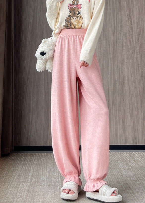 Pink Oversized Pockets Knit Pants Fall