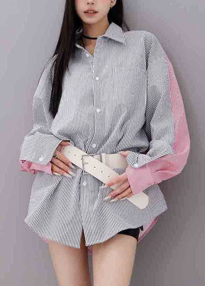 Original Design Patchwork Striped Cotton Wear on Both Sides Shirts Summer