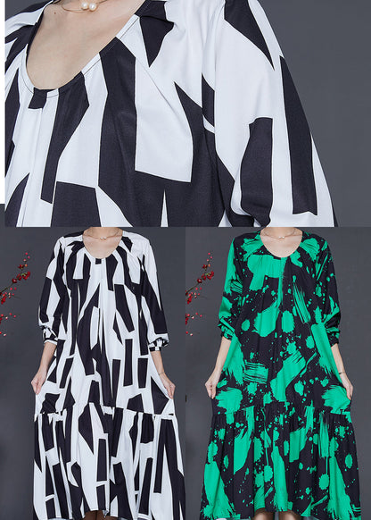 White Oversized Print Chiffon Dresses Spring