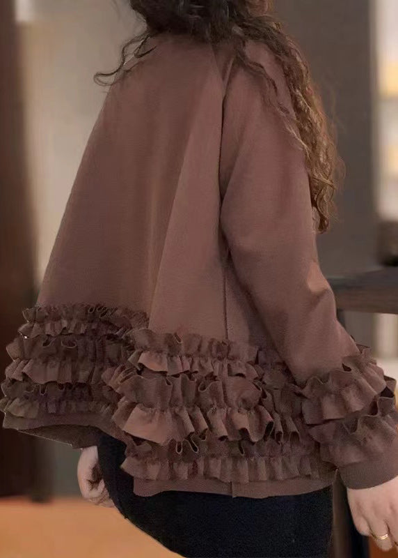 Red Ruffled Oversized Cotton Coats Fall