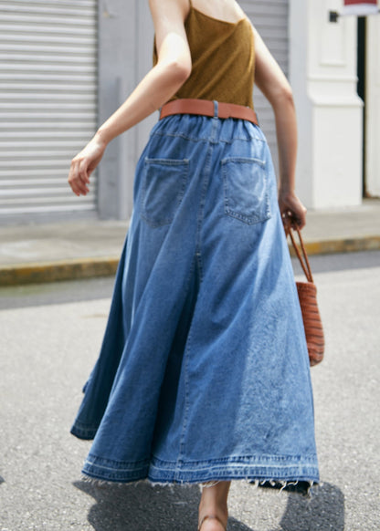 Blue Pockets High Waist Denim Skirt Fall