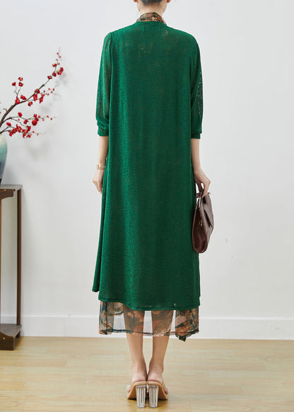 Green Oversized Patchwork Chiffon Loose Coat Fall
