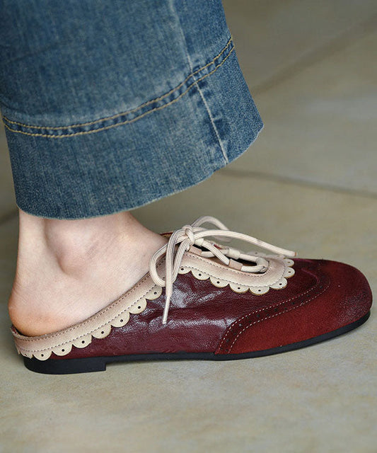 Splicing Flat Slide Sandals Mulberry Cowhide Leather