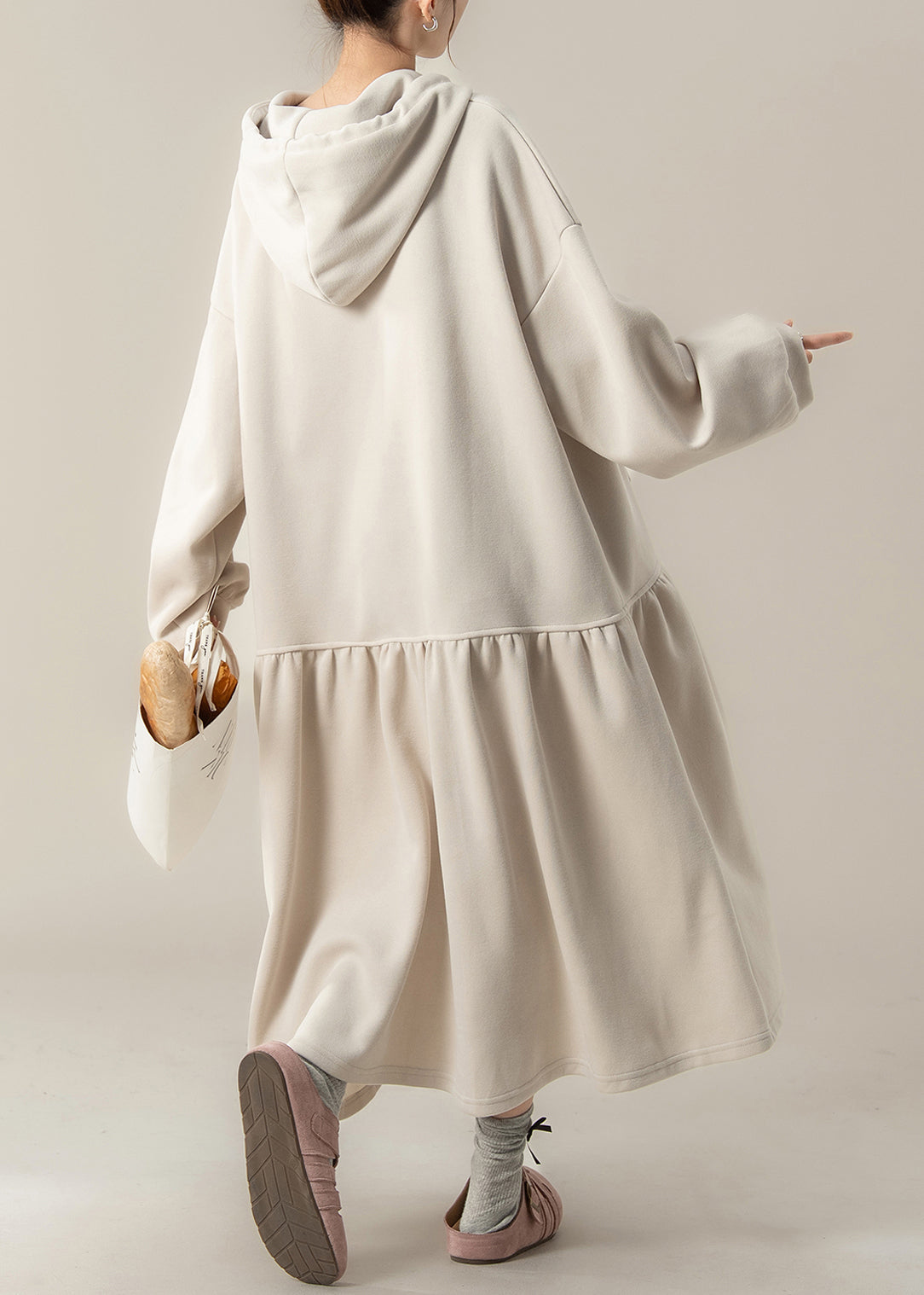 Apricot Patchwork Cotton Hooded Dresses Fall