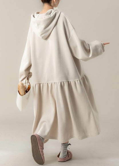 Apricot Patchwork Cotton Hooded Dresses Fall