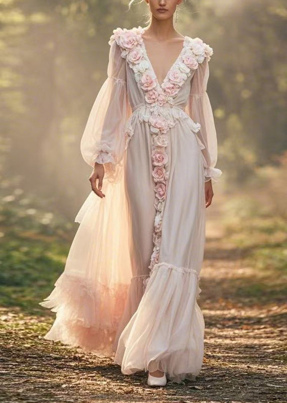 Style V Neck Decorated Wrinkled Patchwork Chiffon Dresses Spring