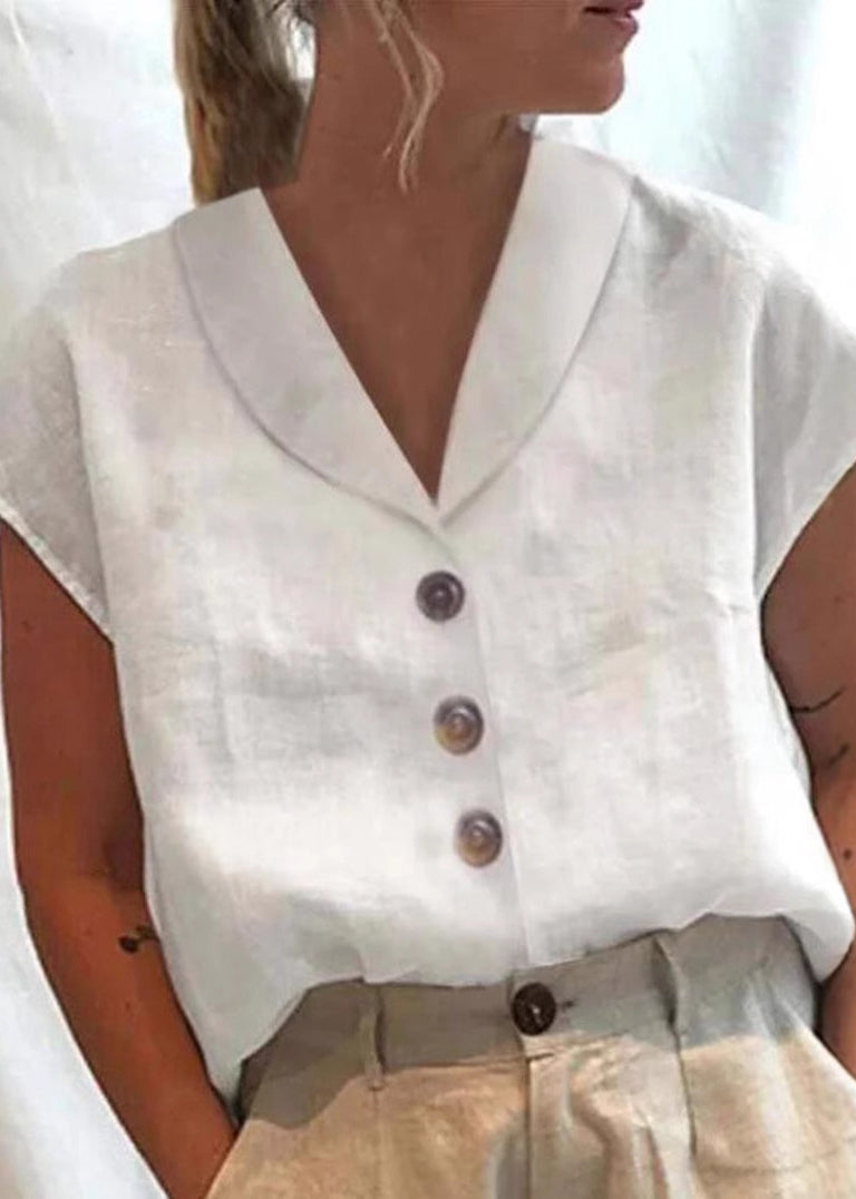 Loose White Peter Pan Collar Button Cotton Shirt Summer