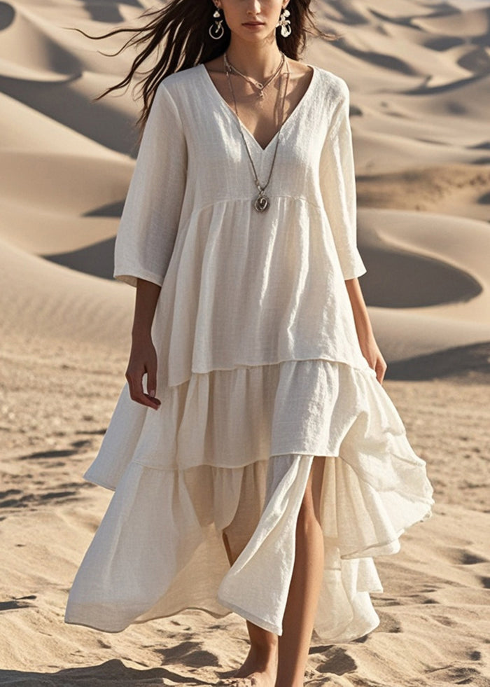 White Oversized Side Open Cotton Dress Bracelet Sleeve