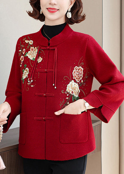 Mulberry Print Pockets Wool Knit Coats Spring