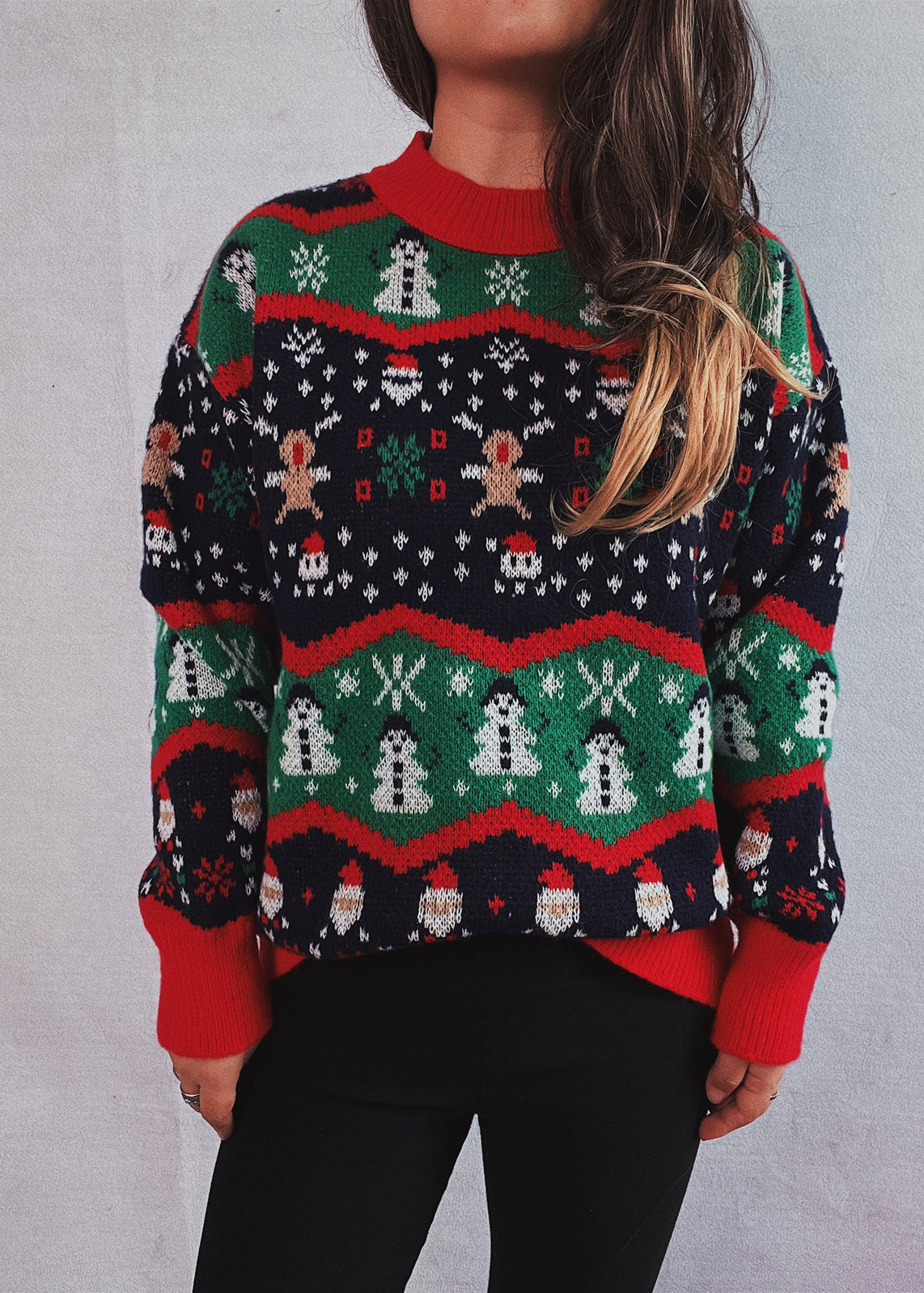 Organic O Neck Jacquard Thick Knit Christmas Sweaters Winter