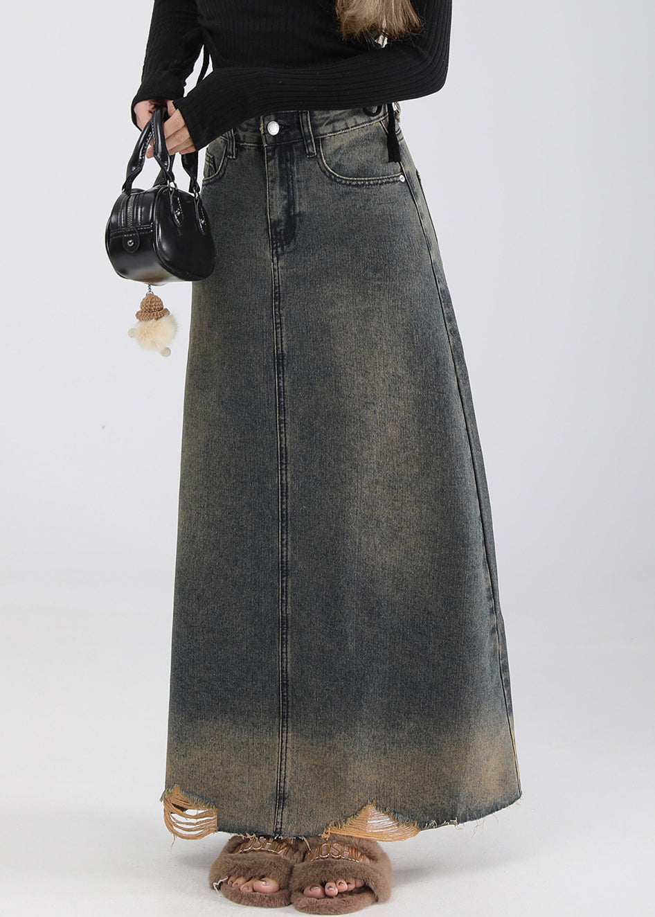 Blue Pockets High Waist Denim Skirt Summer