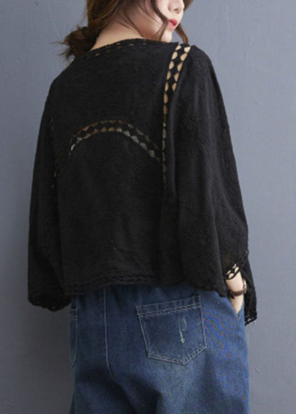 Black V Neck Cardigans Batwing Sleeve