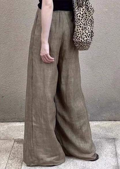 Khaki Pockets High Waist Wide Leg Pants Fall
