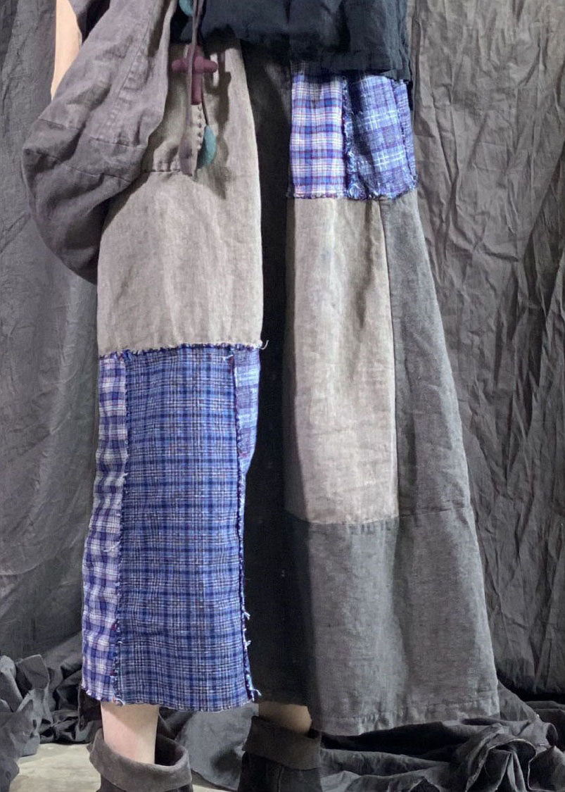 Colorblock Wrinkled Pockets Patchwork Linen Skirts Spring