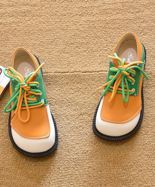 Green Lace Up Splicing Flat Shoes for