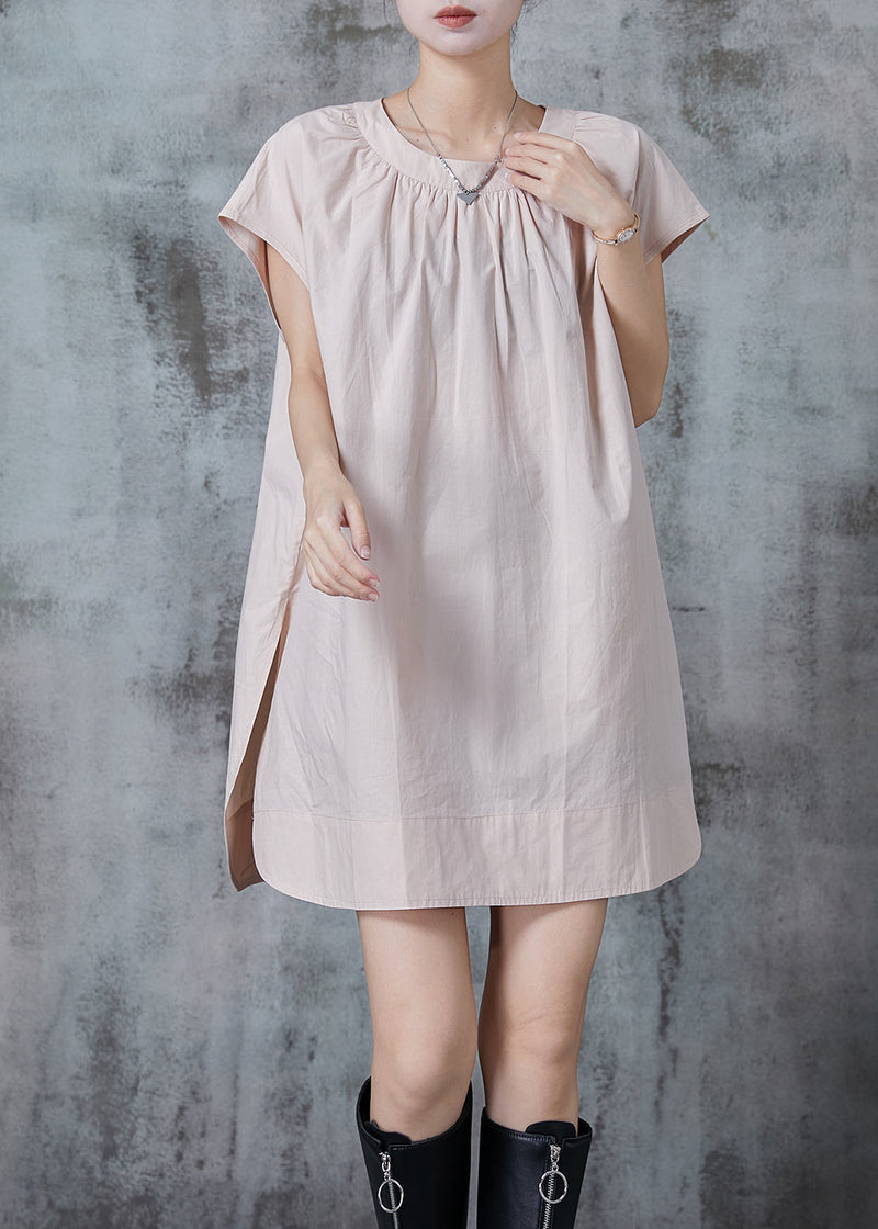 Simple Apricot Oversized Side Open Cotton Day Dress Summer