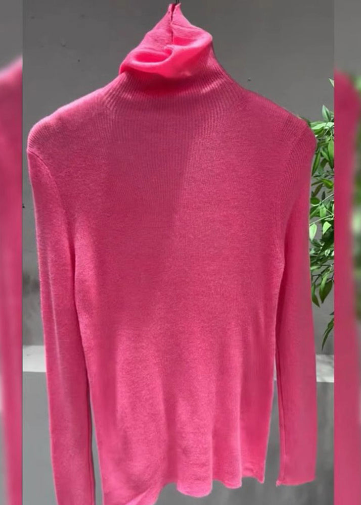 Pink Turtleneck Cotton Knit Sweater Tops Spring