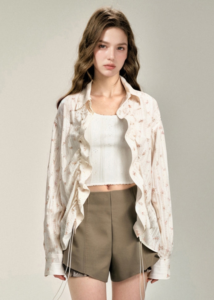 White Peter Pan Collar Cinched Cotton Shirts Top Fall