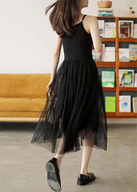 Black Tulle Patchwork a Line Sleeveless Fall Dress