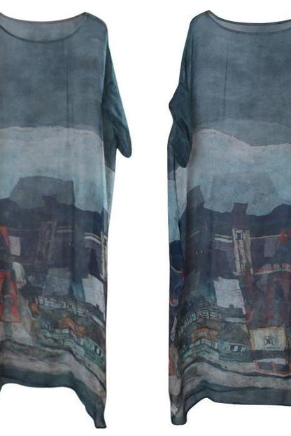 Loose Silk Loose Dresses Summer Blue Outfits