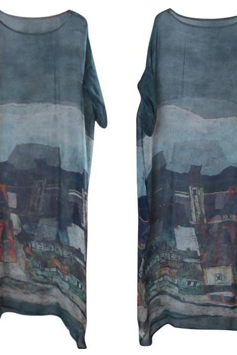 Loose Silk Loose Dresses Summer Blue Outfits
