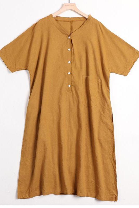 Organic Color Linen Dress for Summer