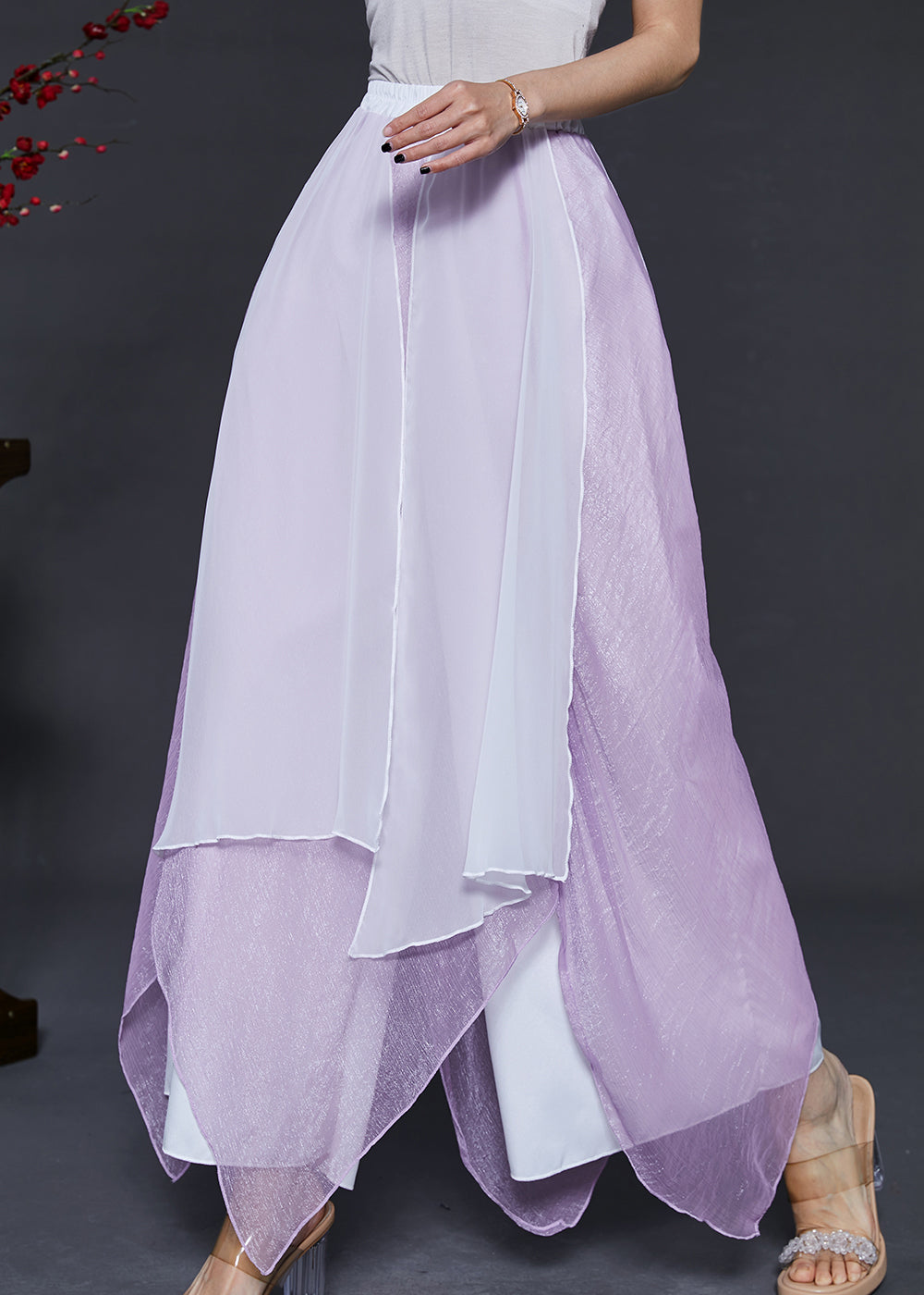 Purple Asymmetrical Chiffon Dance Skirt Pants Summer