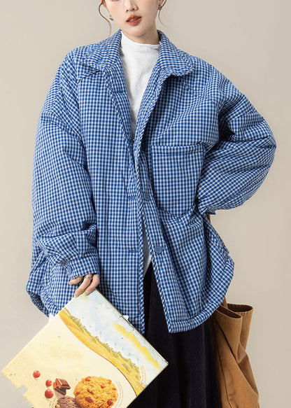 Blue Peter Pan Collar Plaid Down Jackets Winter