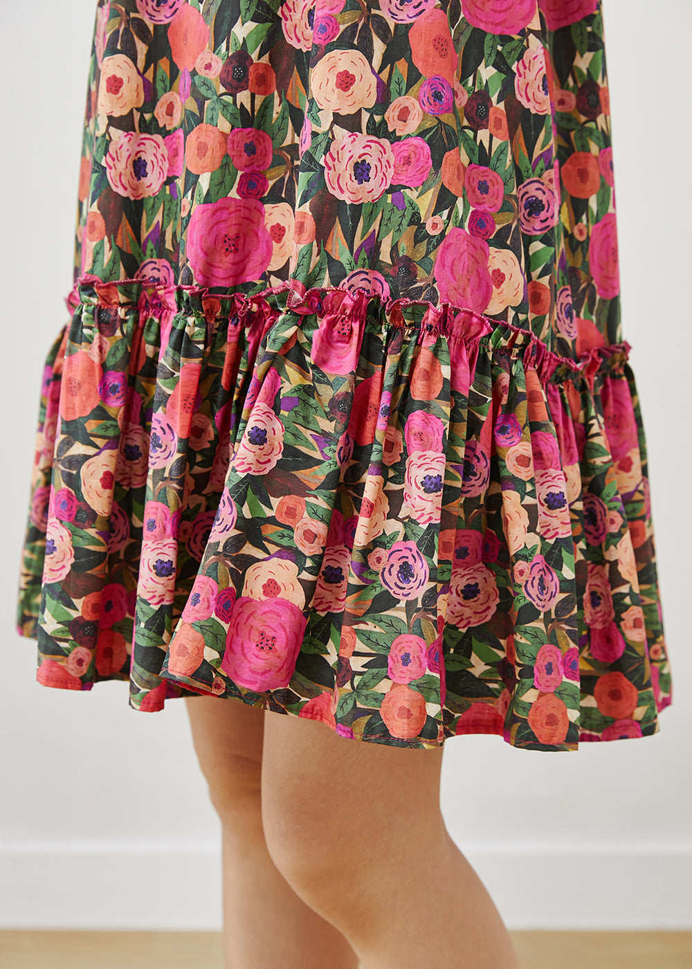French Rose Cotton Mini Dresses Petal Sleeve