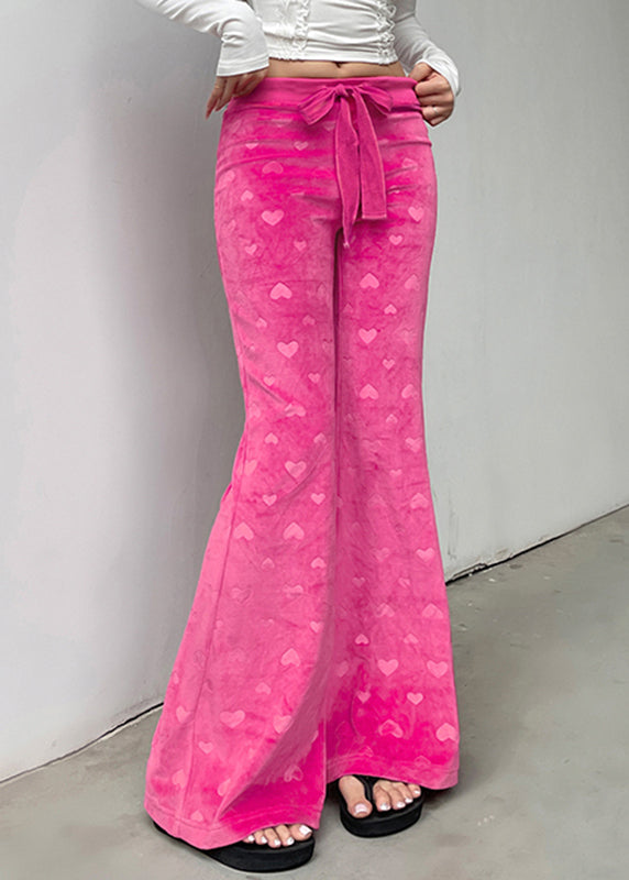 Pink Print Tie Waist Knit Flared Trousers