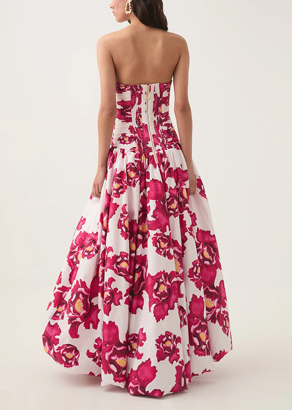 Rose Print Front Open Cotton Long Dresses Sleeveless