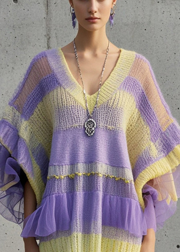 Gradient Color Oversized Patchwork Tulle Sweater Dress Fall