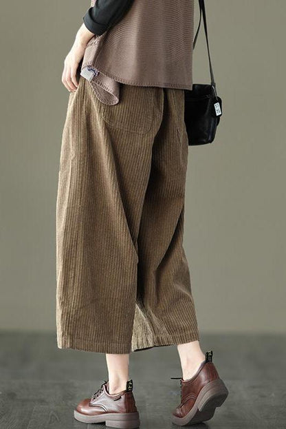 Limited Stock- Loose Pocket Corduroy Handmade Pants With Belt