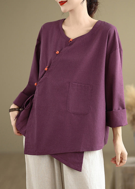 Purple Oversized Tie Waist Linen Shirts Spring