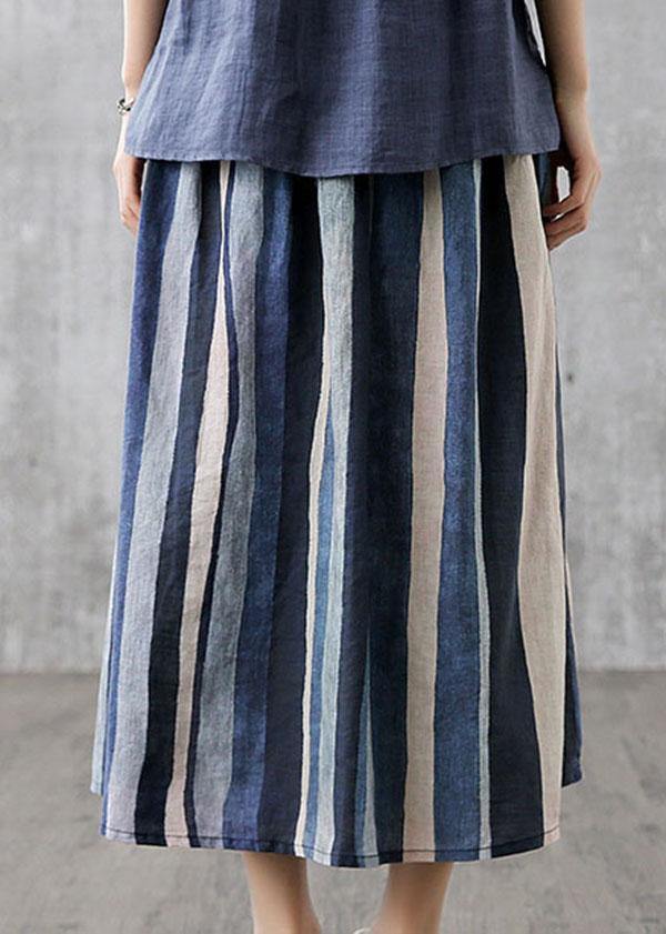 Navy Retro Striped a Line Summer Skirts Linen