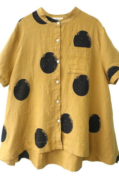 Limited Stock- Polka Dot Cotton Linen Stand Collar Shirt