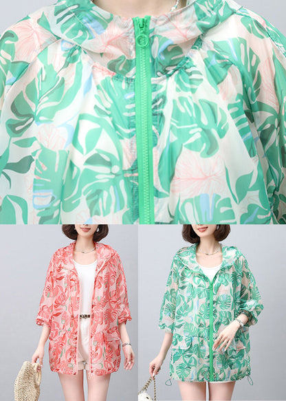 New Green Print Hooded Upf 50+ Coat Jacket Spring