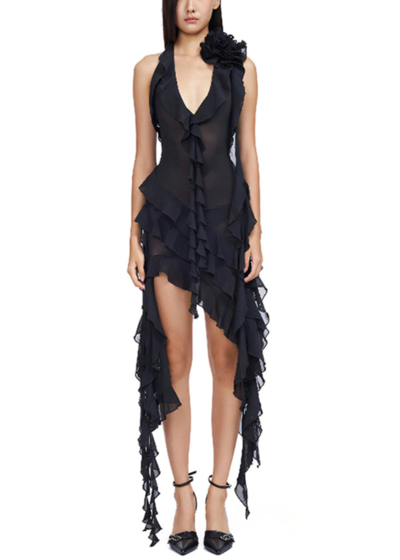 Rose V Neck Lace Up Cotton Vacation Dresses Sleeveless