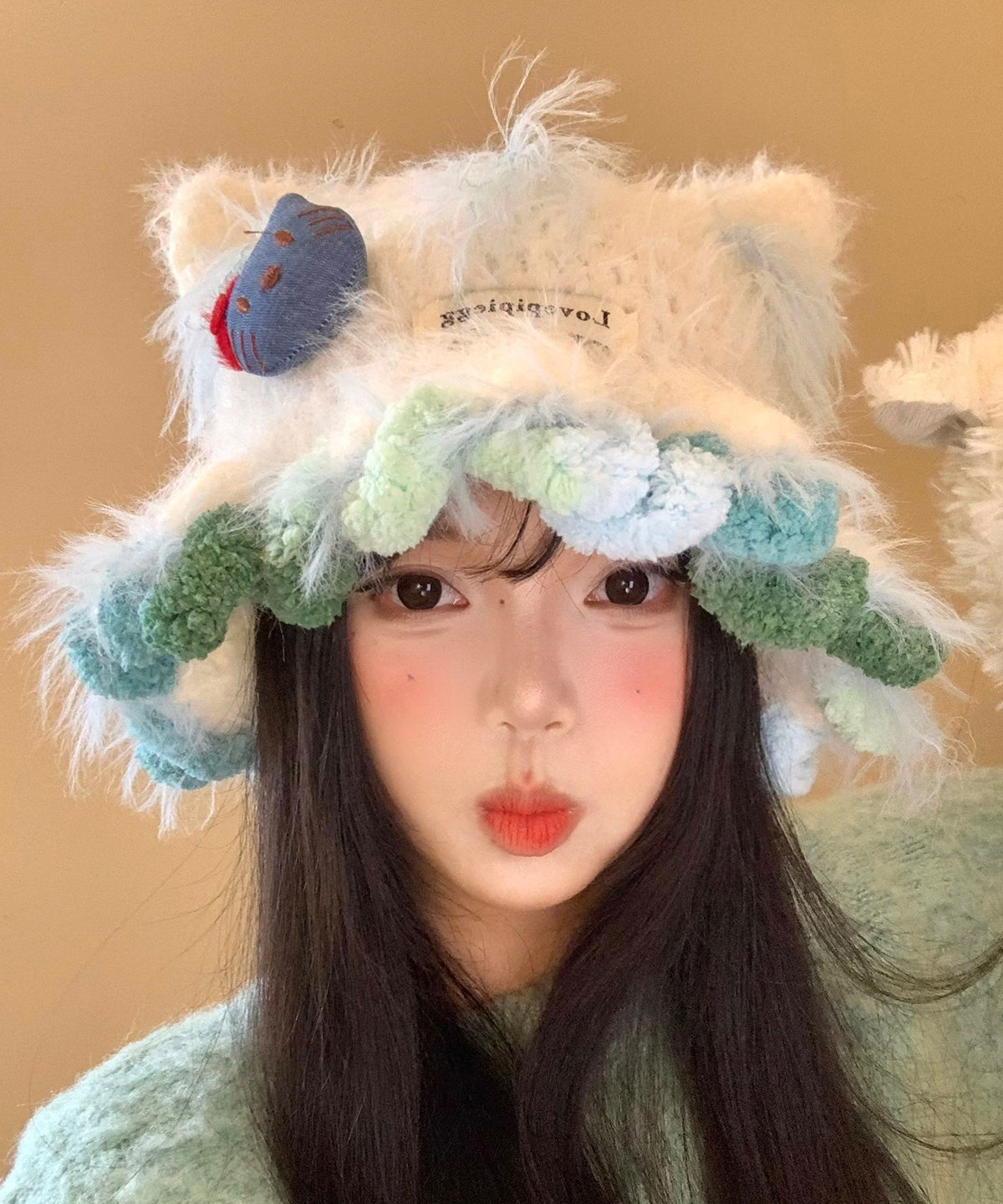 Beige Cat's Ears Warm Knitting Hat Winter