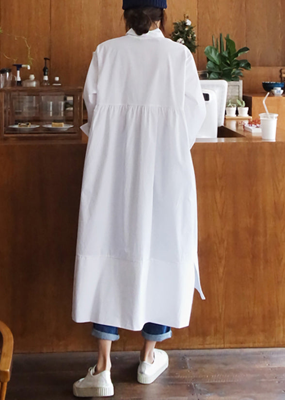 White Peter Pan Collar Button Cotton Shirt Dress Fall