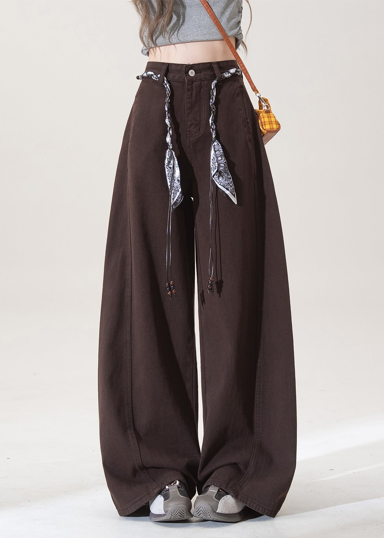 French Chocolate Pockets High Waist Denim Straight Pants Fall