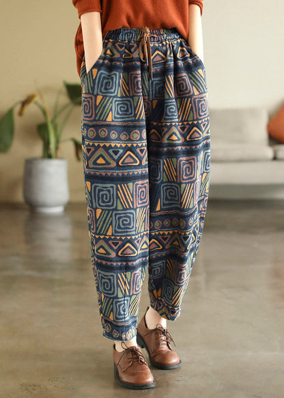 Print Tie Waist Cotton Beam Pants Summer